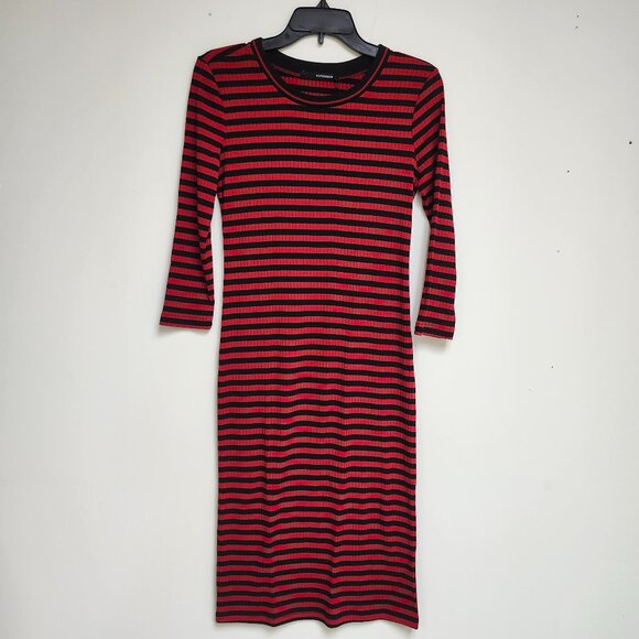 Supermom Women's Red/Black Striped Sleeved Midi Maternity Dress Size S, M & L - Picture 1 of 10